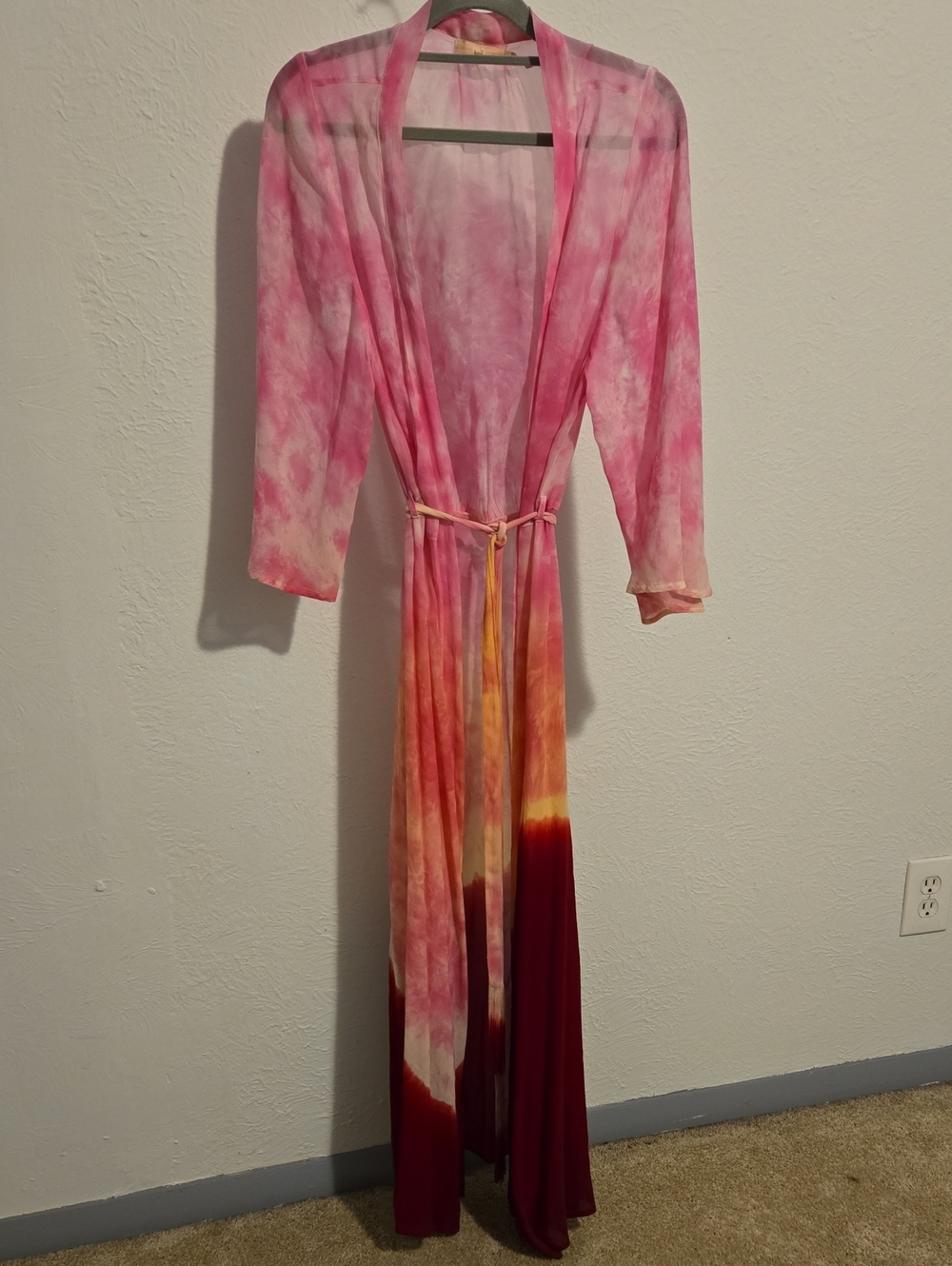 Pink And Red Sheer Dip-dyed Kimono-style Robe, XS | $29